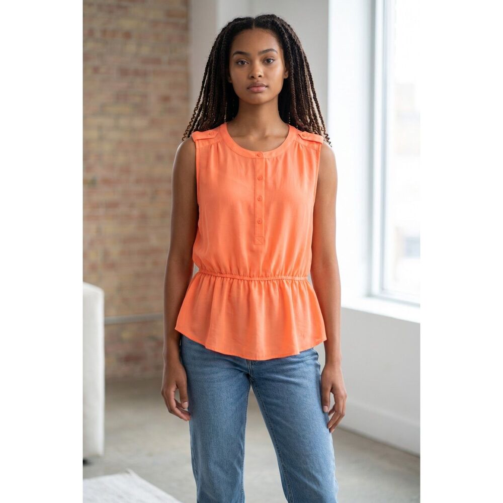 Liz Claiborne Orange Peplum Blouse Sleeveless Top Size L large Summer